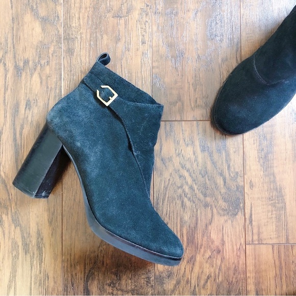 Cole Haan • Harrington Grand Riding Booties heel ankle boots black suede buckle - Picture 1 of 9